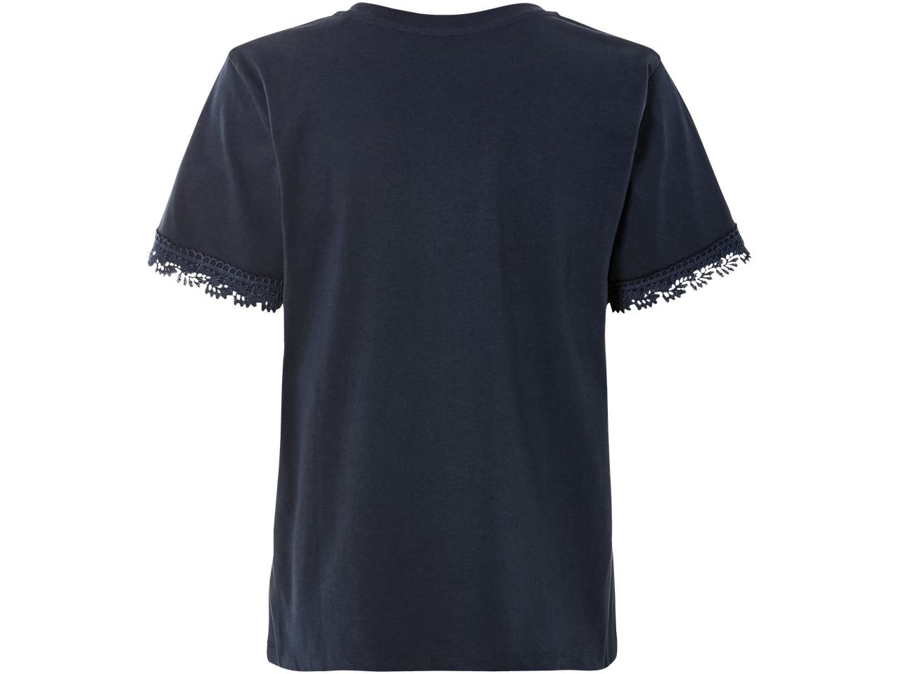Mörkblå t-shirt med spetsdetaljer.