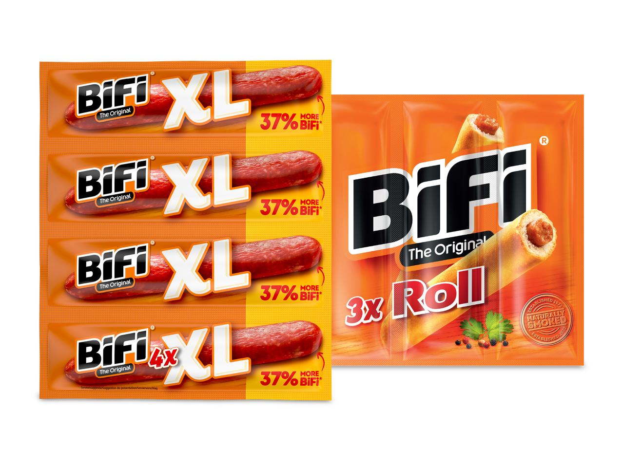 Verpakkingen van worstsnacks, waaronder XL-worsten en worstenbroodjes.