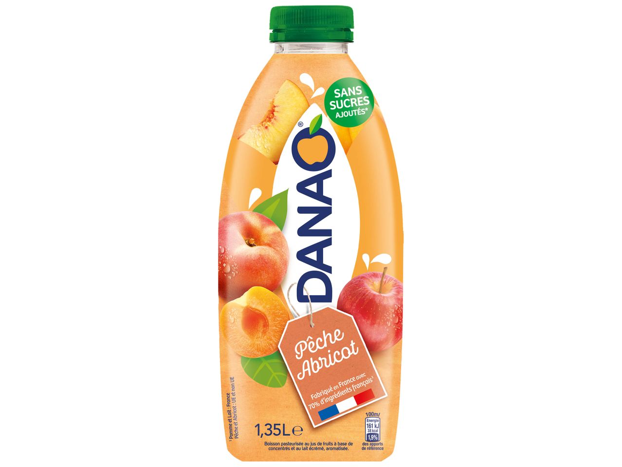 Bouteille de jus Danone Pêche-Pomme.