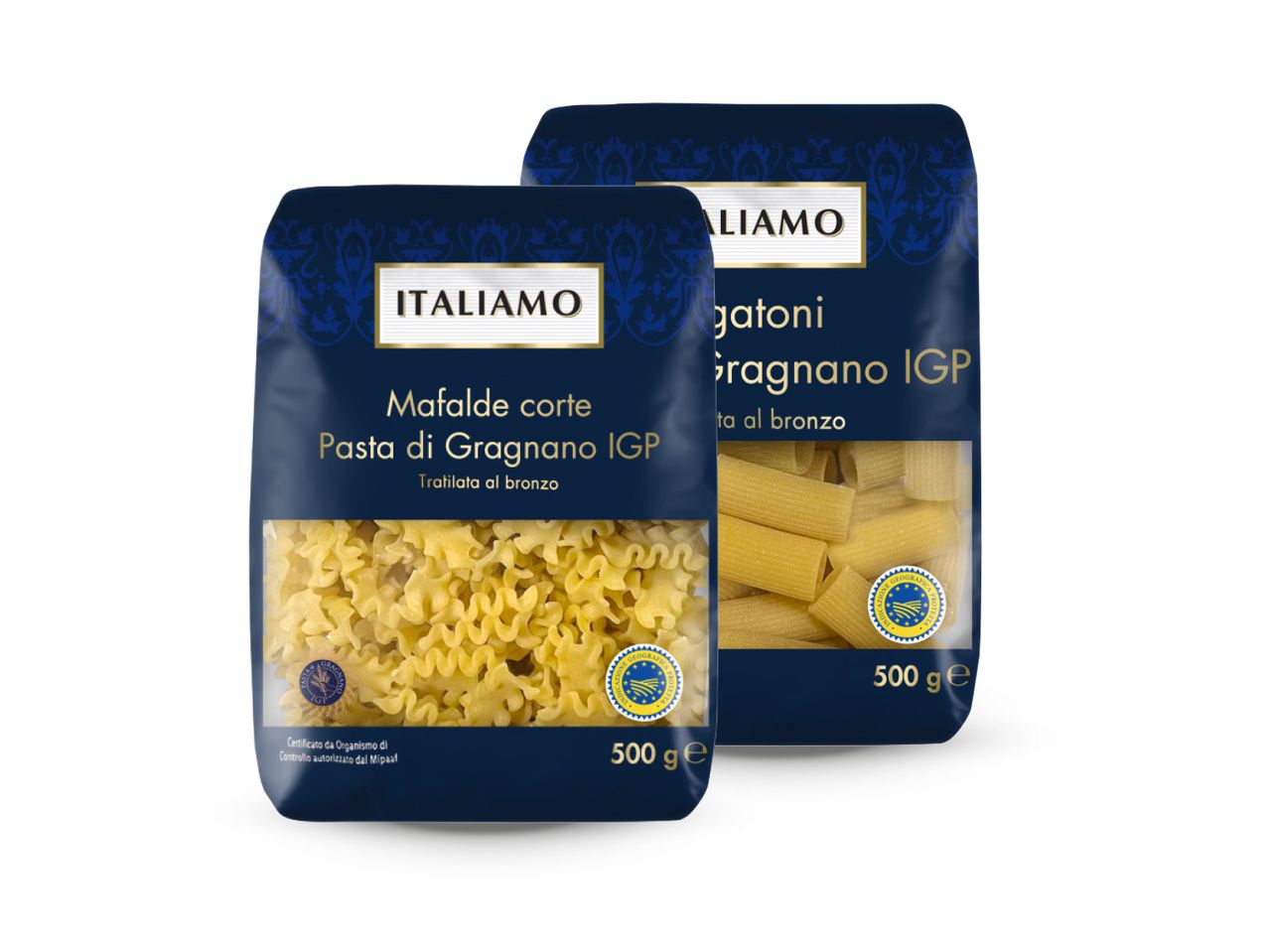 Dvije pakiranja tjestenine De Cecco: farfalle i penne.