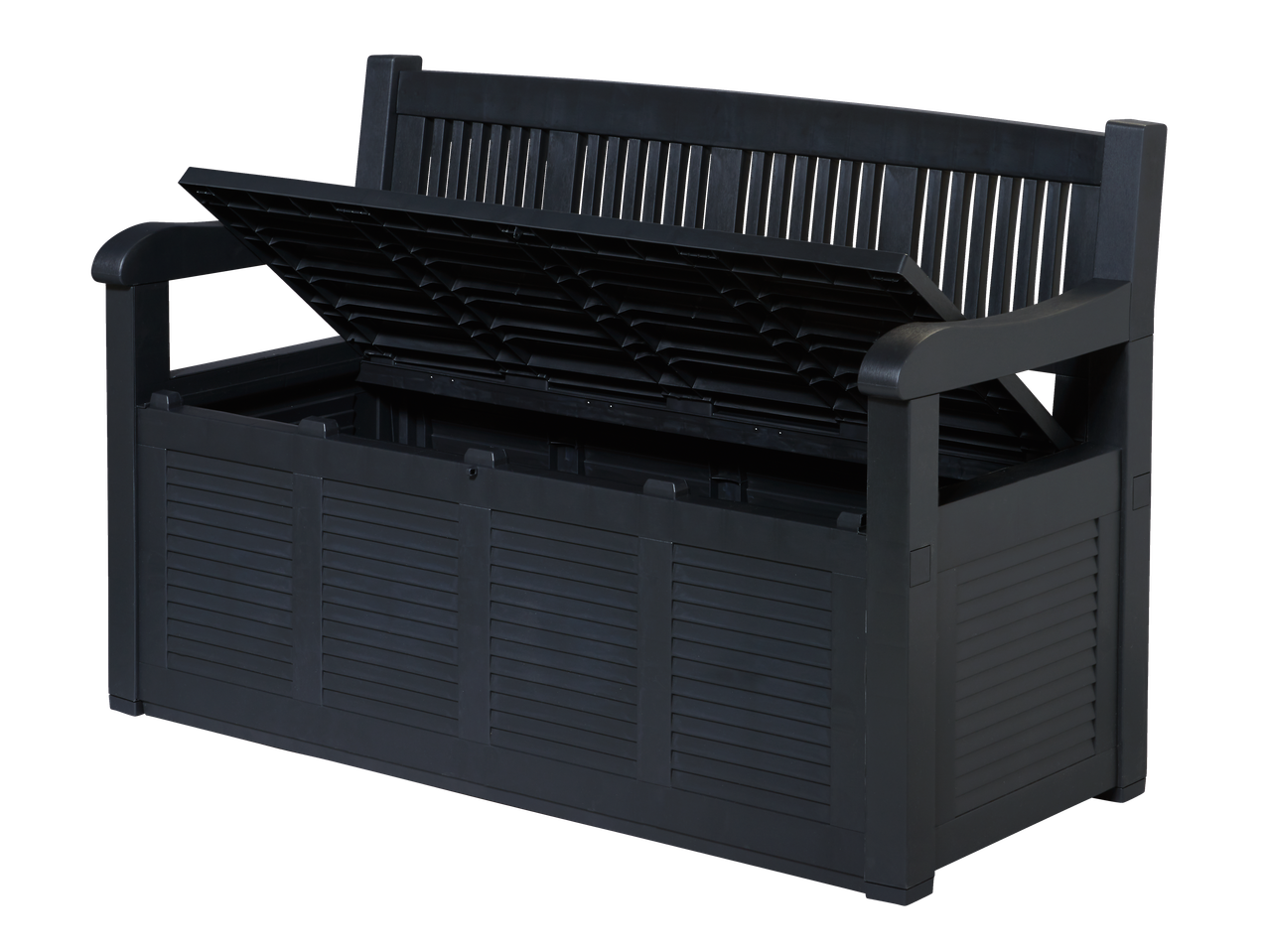LIVARNO Gartenbank: Bancă de grădină neagră cu spațiu de depozitare, cu șezut deschis