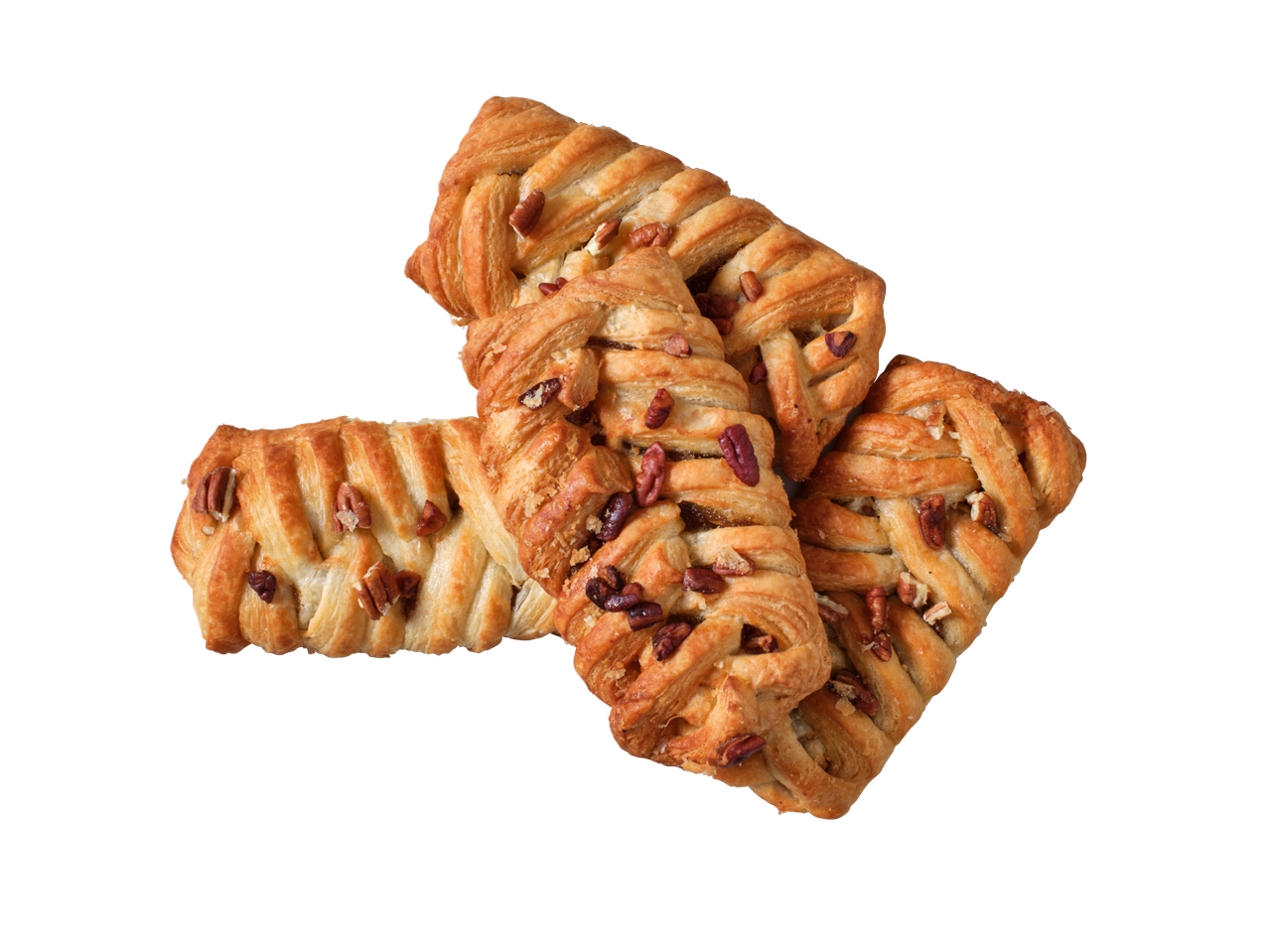 Kolm pähklitega punutud saiakest mustal taustal