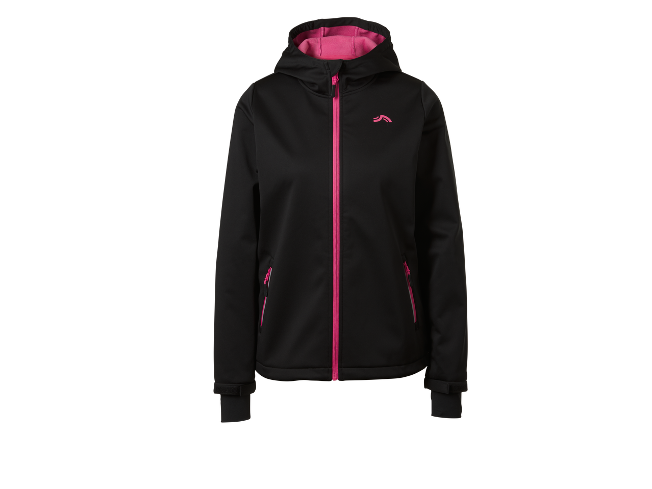 lupilu® kinder softshell jas zwart met roze rits en details.