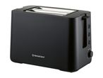 A black Sanyo two-slice toaster.