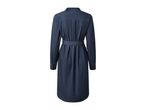Dark blue denim shirt dress with a tie belt, viewed from the back.