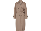 Beige double-breasted trenchcoat met ceintuur.