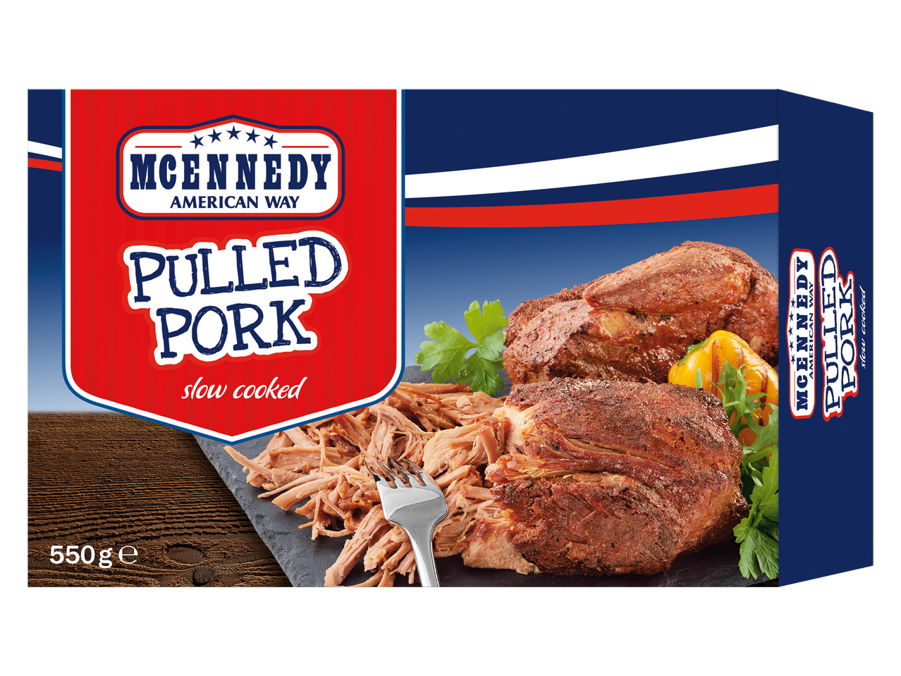 Lėtai troškintas McEnnedy  traukta kiauliena.