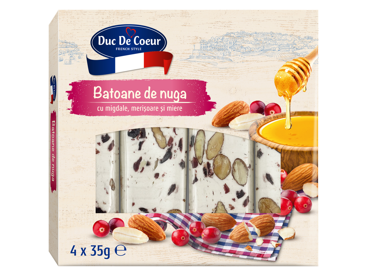Batoane de rahat Duc De Coeur cu migdale, merișoare și miere.
