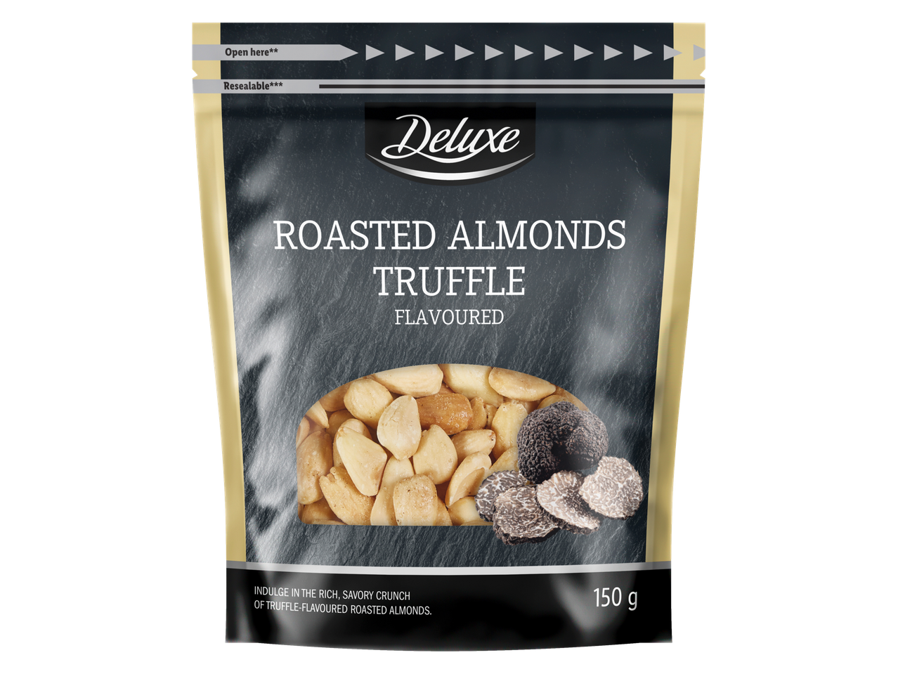 Skrudinti migdolai su triufelių skoniu, pakuotėje su užsegimu, 150g.