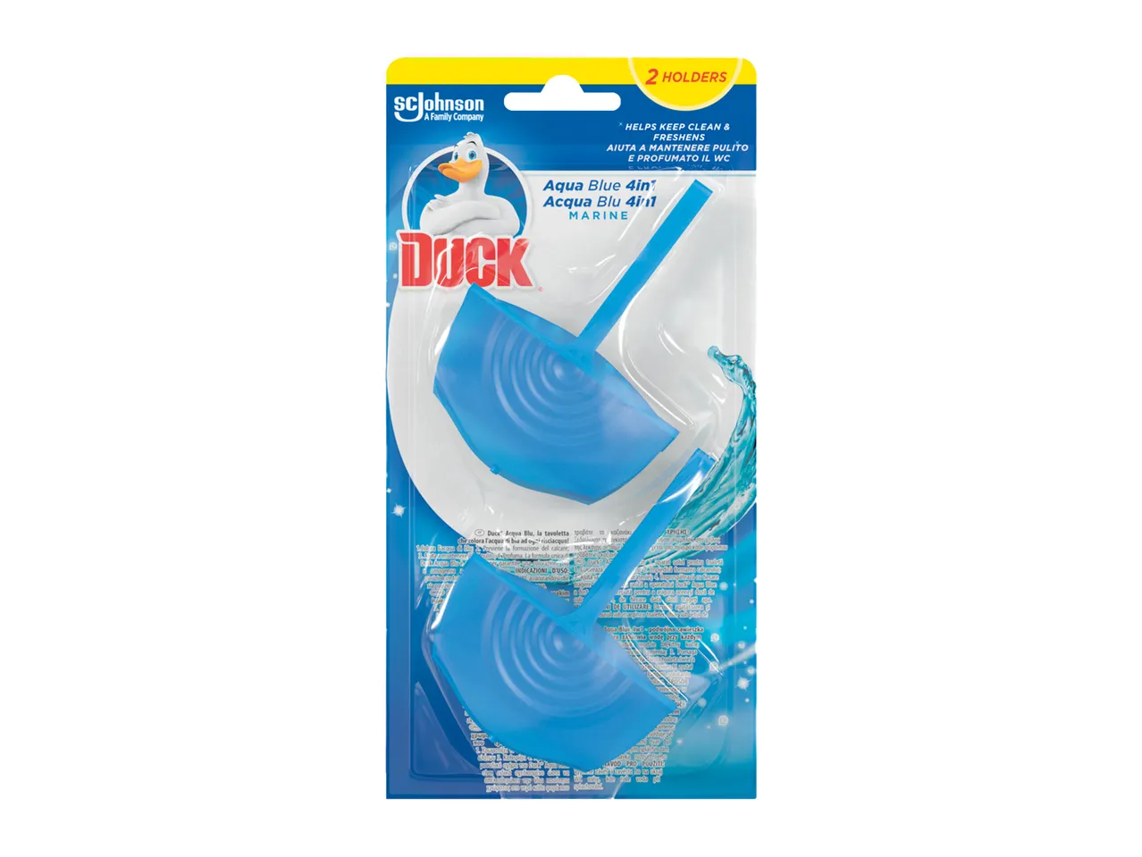 Două suporturi WC Duck Aqua Blue 4în1, marine, de la SC Johnson.