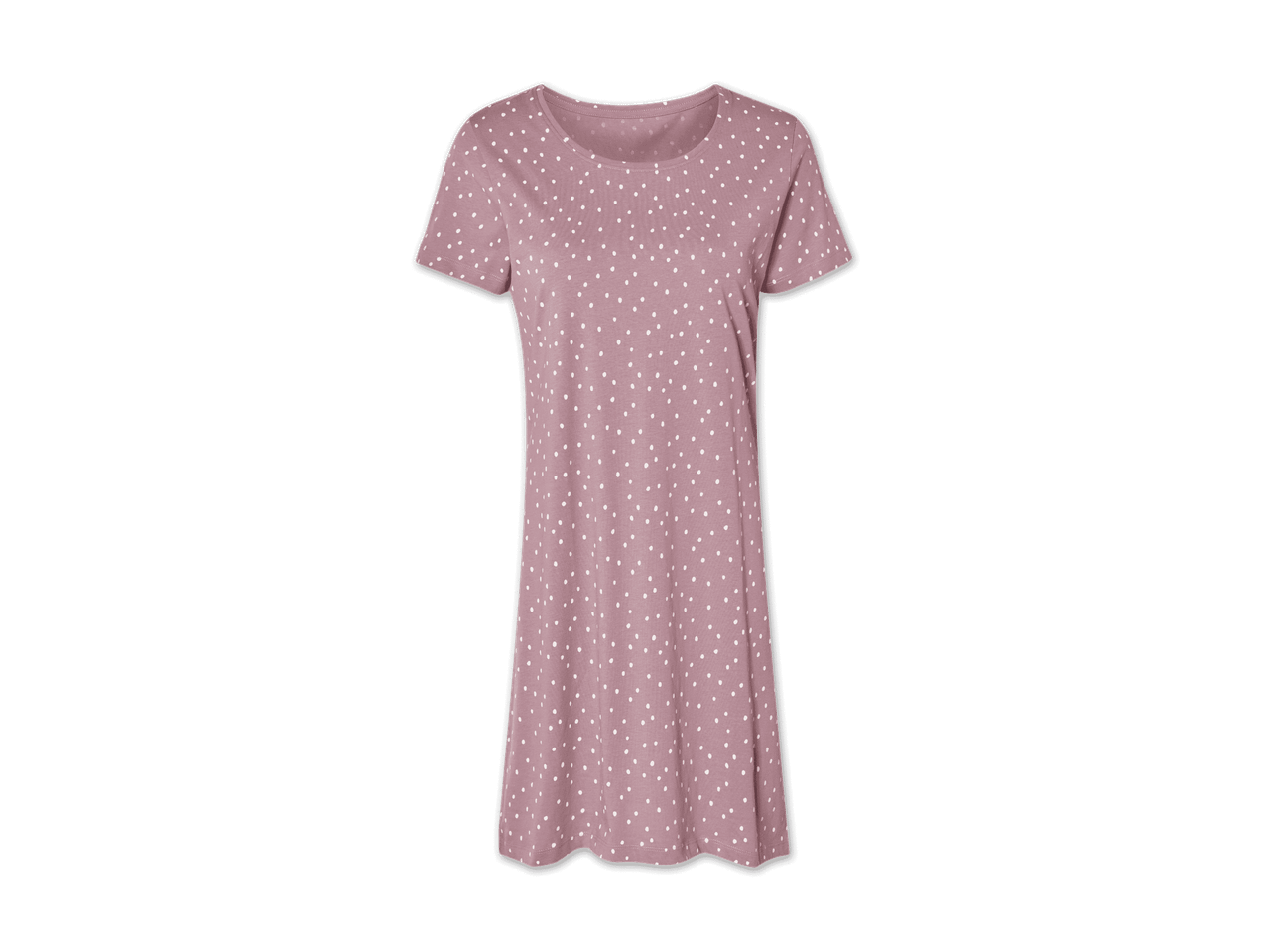 Ein rosafarbenes Kleid mit weißen Punkten.