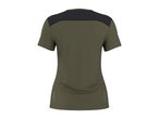 Khaki green short-sleeved sports t-shirt with black shoulder panels and reflective details.