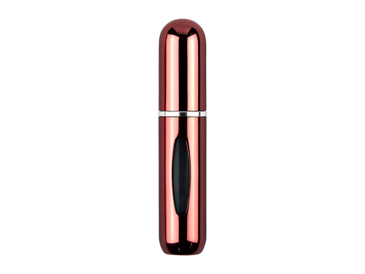 Rose gold refillable perfume atomizer.