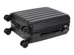 Black hard-shell suitcase with four double spinner wheels and a combination lock