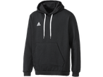 Zwarte Adidas hoodie met witte trekkoorden en kangoeroezak.