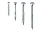 Four silver screws of varying lengths, arranged from shortest to longest.