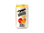 Lata de sidra de maçã e manga de 33cl, com um rótulo branco e amarelo e um novo formato.