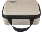 CRIVIT Mini Massage Gun in a beige zippered case with a black handle.