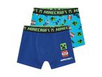 Two pairs of Minecraft boxer briefs, one blue and one light blue with Creeper and TNT patterns.