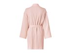 Back view of a light pink muslin bathrobe with a tie belt.