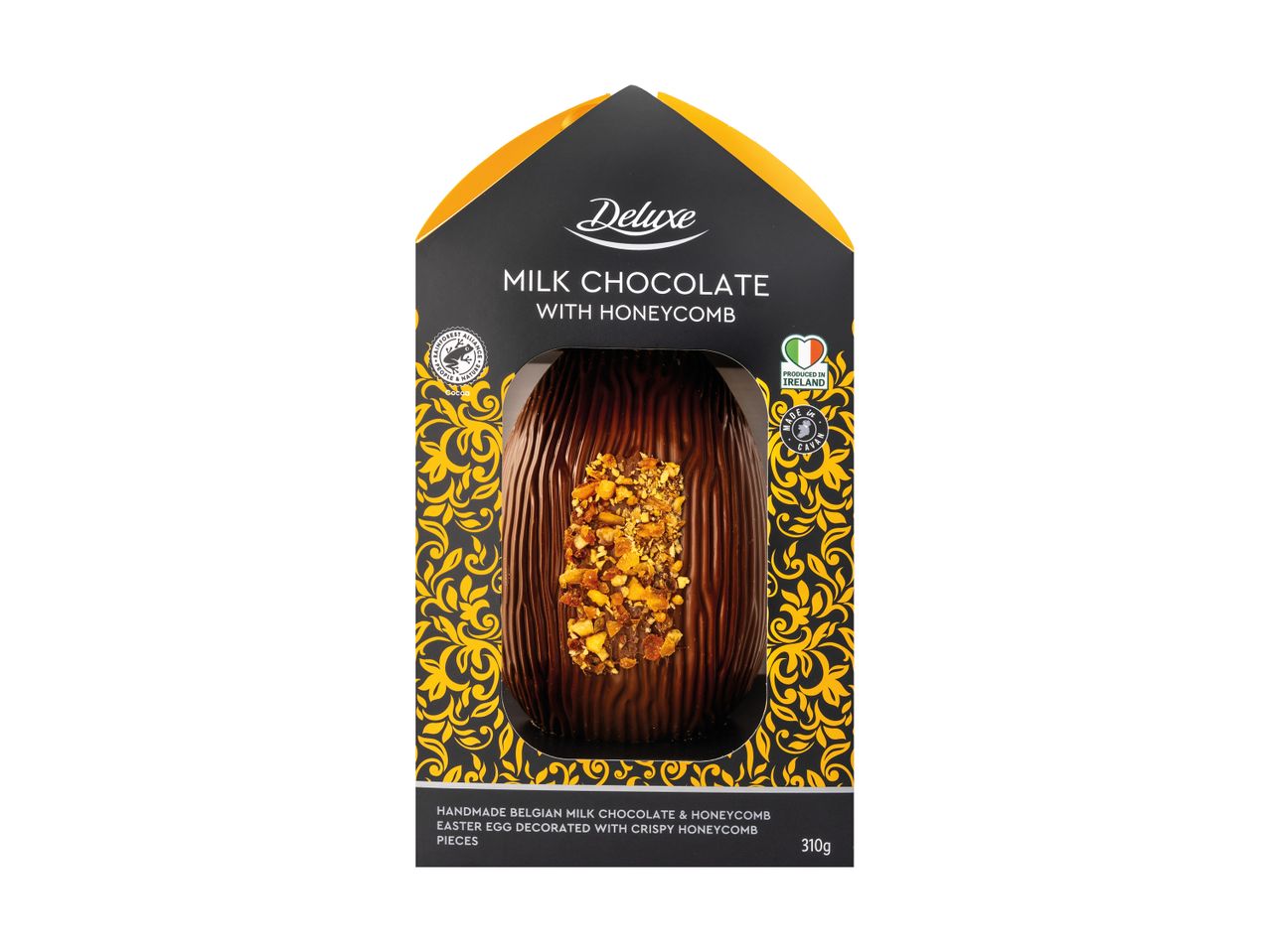 Milk chocolate Easter egg with honeycomb pieces, produced in Ireland.