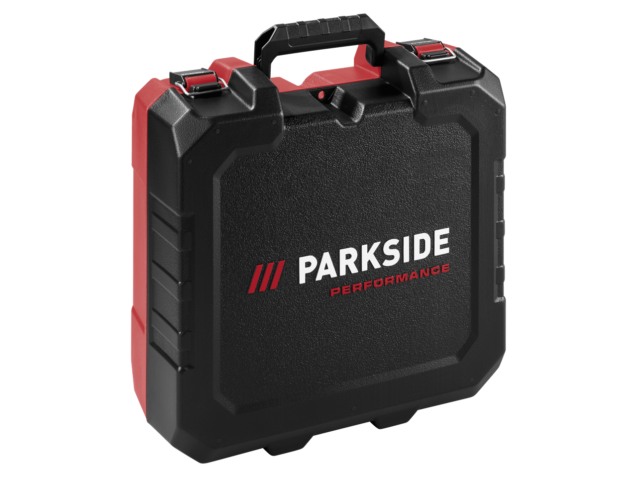 Mala de transporte preta e vermelha com o logótipo PARKSIDE PERFORMANCE.