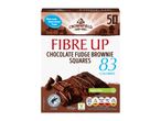 Crownfield Fibre Up: Chocolate Fudge Brownie squares, 83 calories, high in fibre.