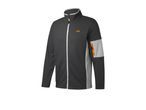 Dark gray and light gray athletic knitted fleece jacket with orange accents