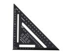 Black speed square with white markings and measurements on a white background.