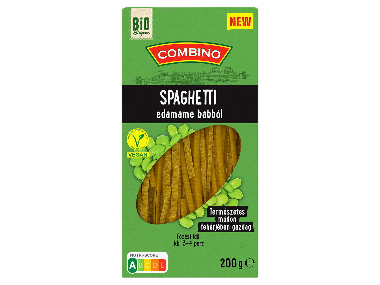 Bio edamame babból készült spagetti tészta 200 g-os kiszerelésben.