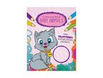 Colouring Book: Baby Animals with a cartoon cat and glittery animal photo stickers.