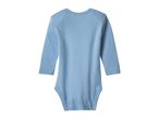 Light blue long-sleeved baby bodysuit, back view