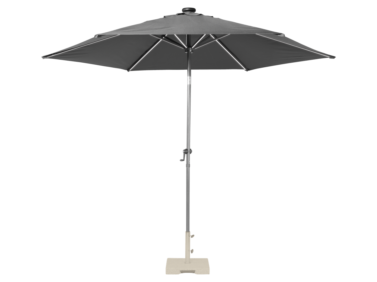Livarno Parasol with Solar LED Lights, dark grey, on a black background