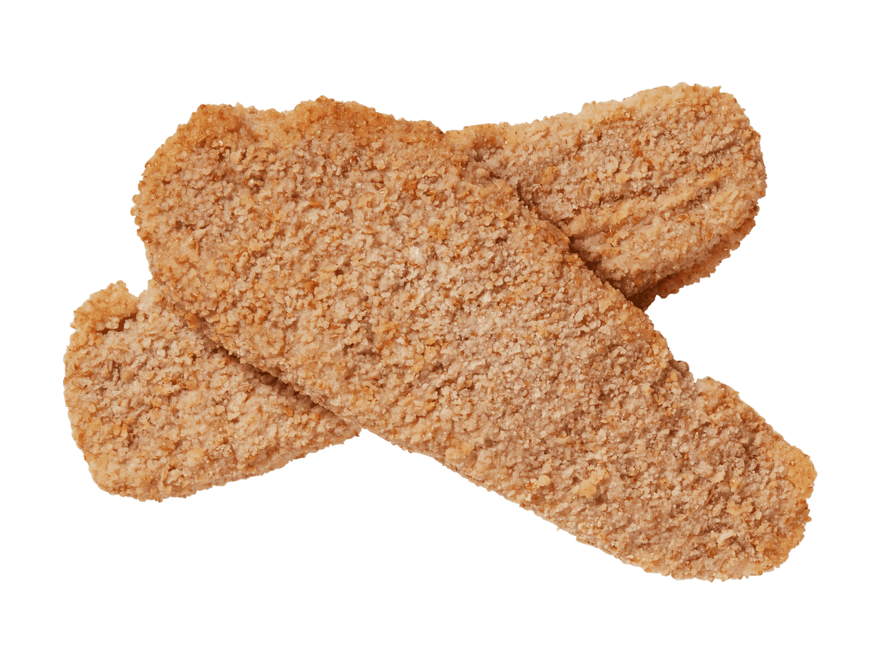 Zwei panierte Hähnchenschnitzel auf schwarzem Hintergrund.