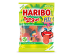 Zak snoepjes met de tekst 'Tongue Fizz', 'Share Size' en 'Vegetarian'.