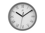 Modern wall clock with Roman numerals, gray frame.