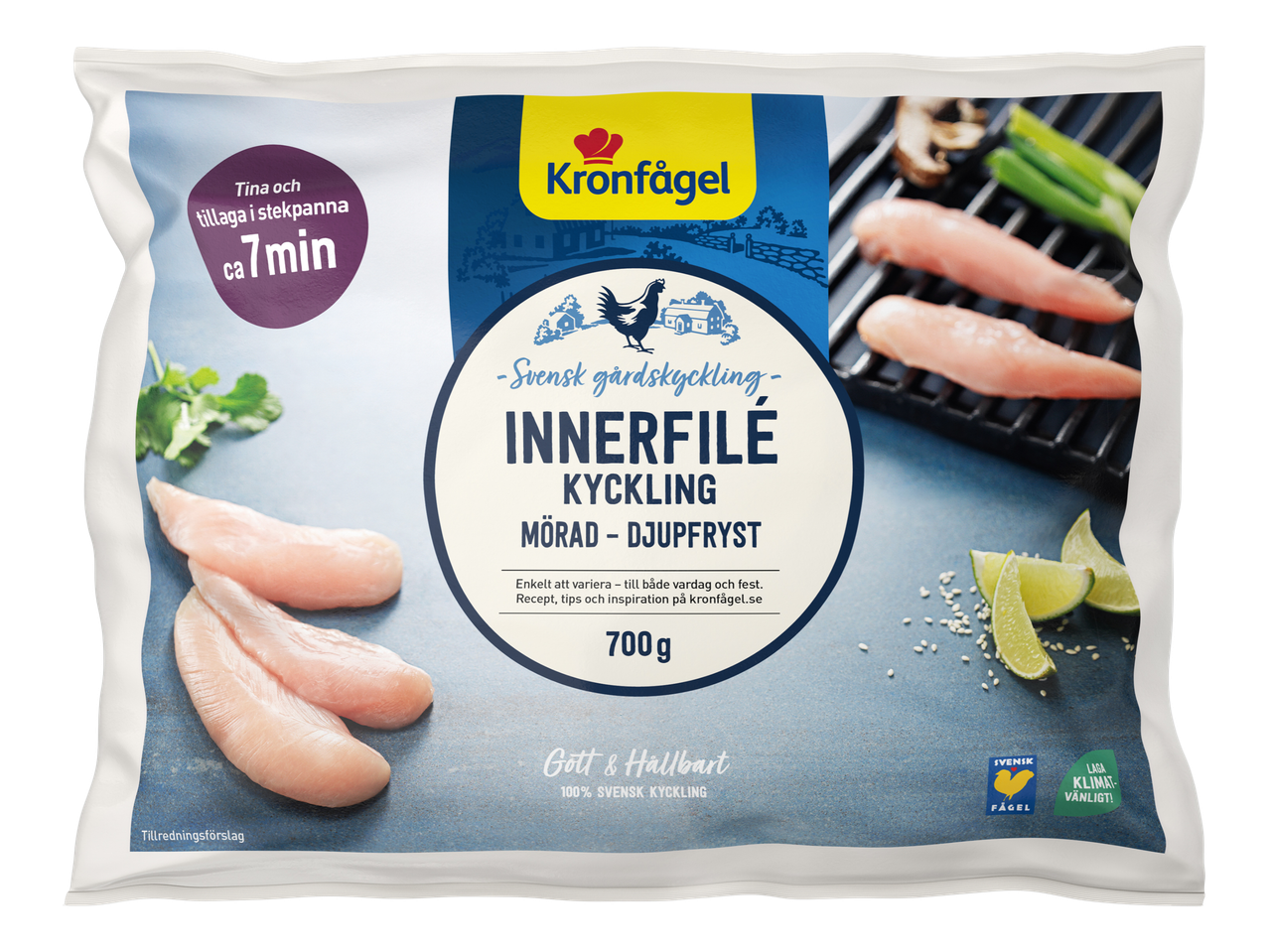 Kronfågel innerfilé kyckling, 700g djupfryst, svensk gårdskyckling.