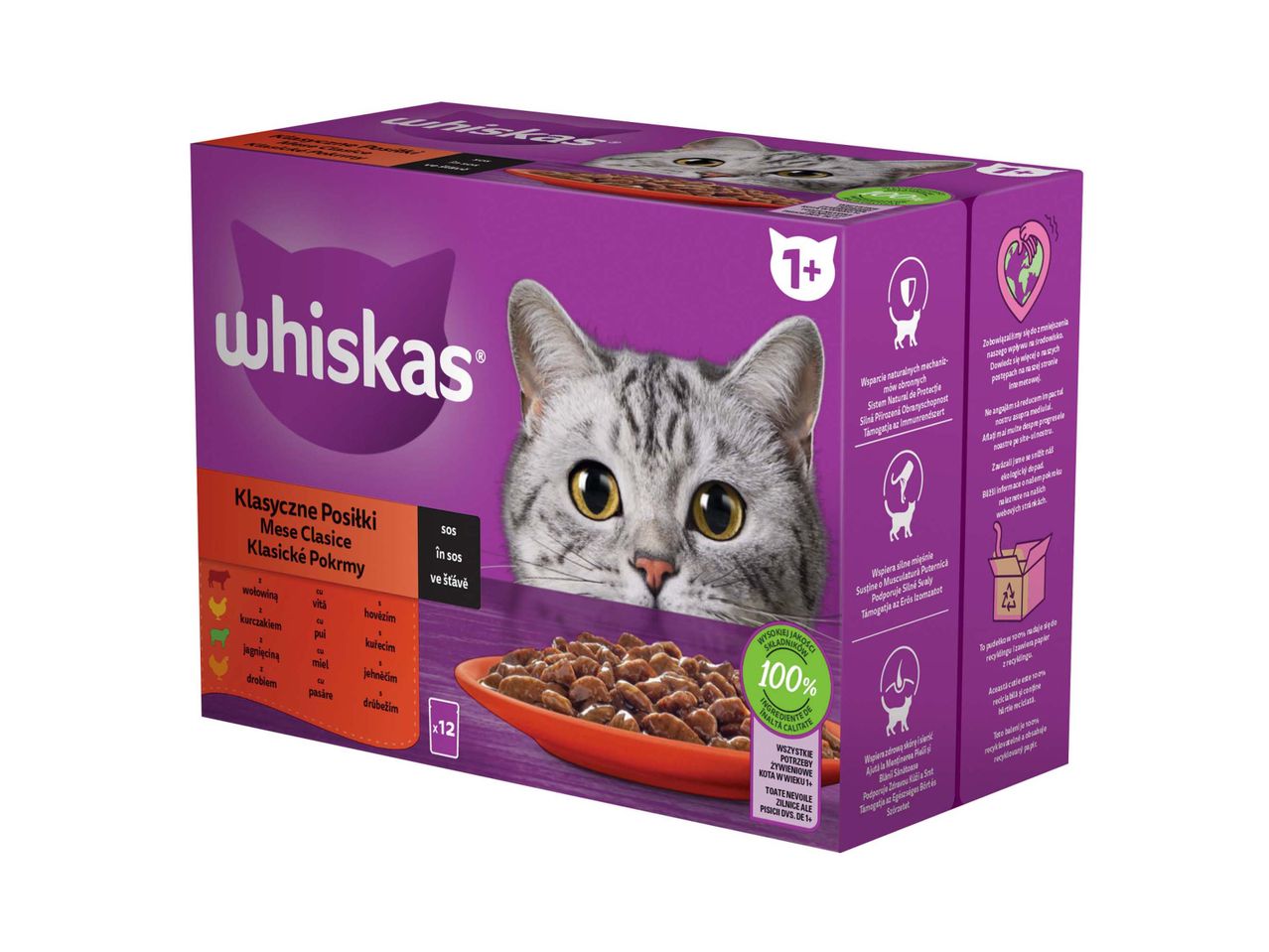 Whiskas: klasszikus macska nedveseledel szószban.