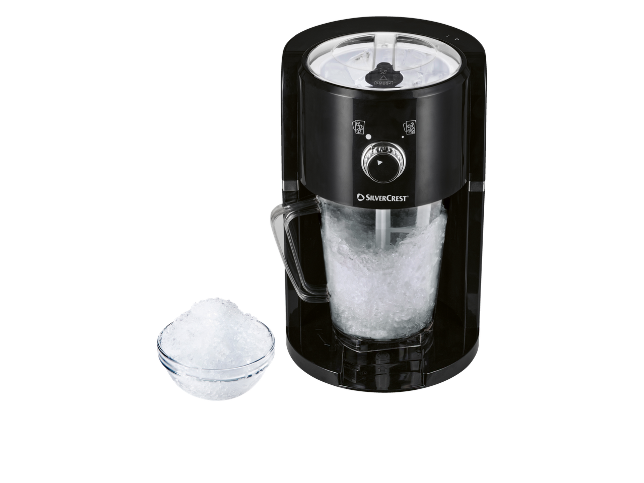 SilverCrest crushed ice maker and bowl of crushed ice.