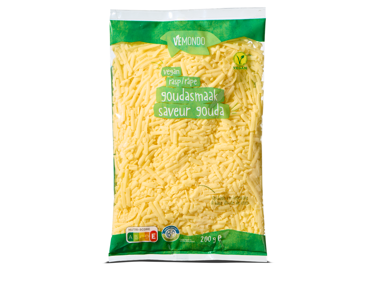 VEMUNDO: 200g vegan geraspte kaas, Gouda smaak.