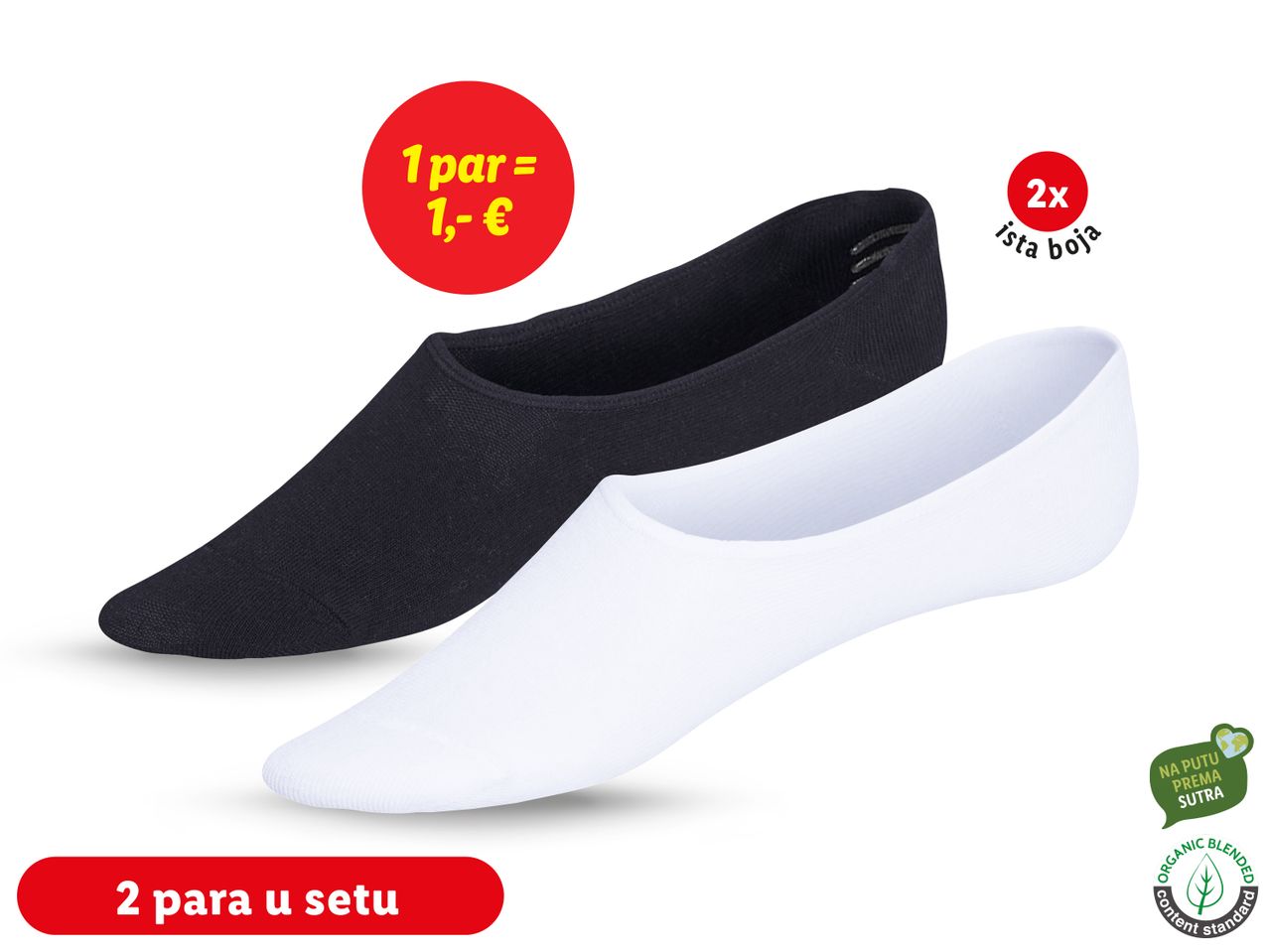 Dva para čarapa bez prstiju, crne i bijele, u setu.