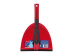 Red dustpan and brush set with a 2-in-1 feature for ultra-fine and corner cleaning.