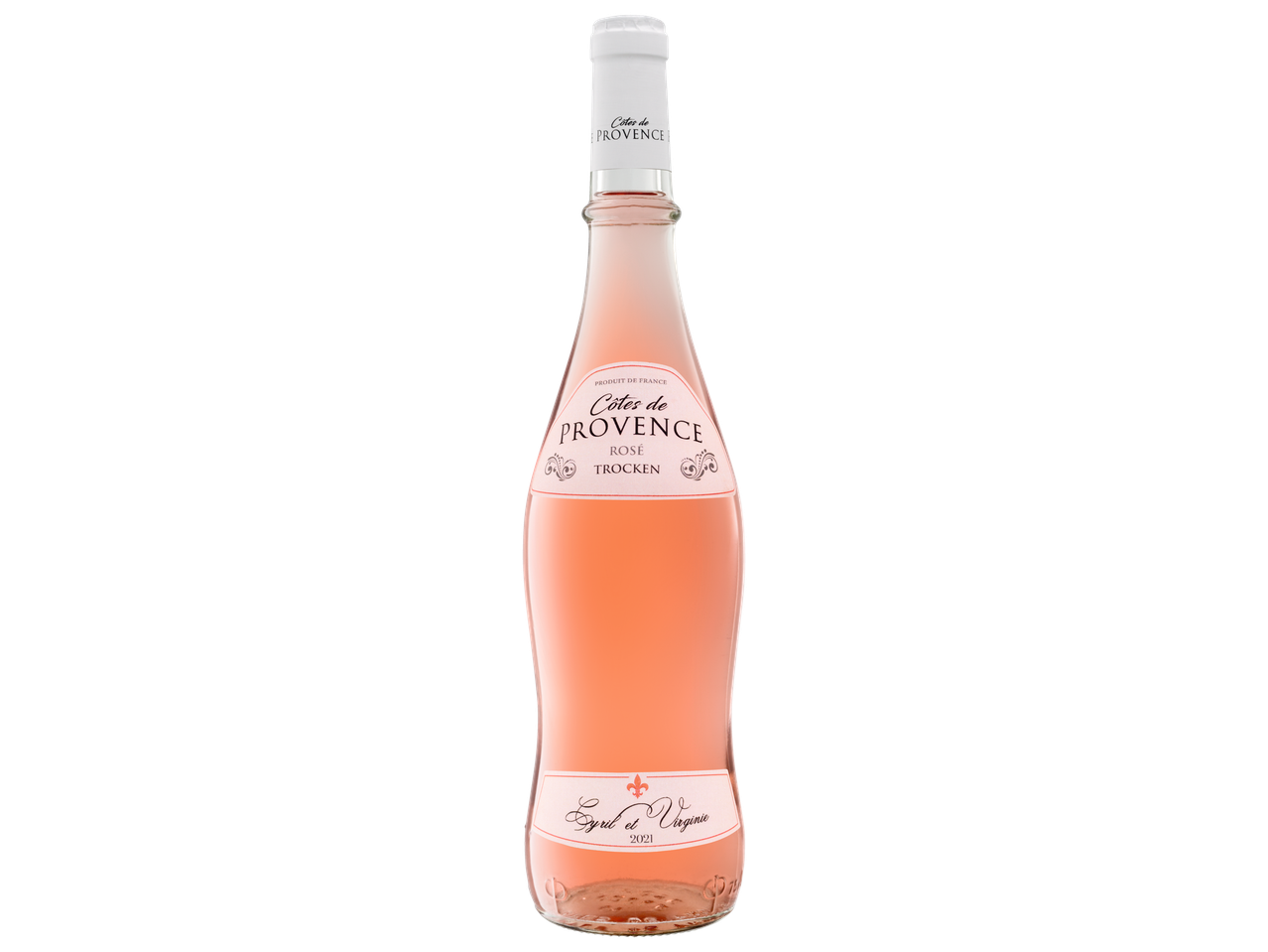 Bouteille de rosé Côtes de Provence, sec.