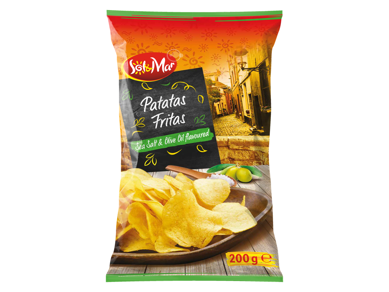 Sol&Mar Patatas Fritas, chipsuri de cartofi cu sare de mare și aromă de ulei de măsline, pachet de 200g.