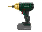 Cordless impact driver with a gold-colored head and a 2.0Ah battery pack.