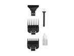 Hair clipper accessories: blade cover, combs (12mm, 3mm), cleaning brush, and oil.