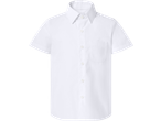 White short-sleeve button-up shirt for kids with a collar and a chest pocket.