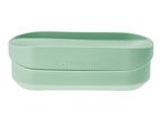 Light green rectangular food storage container with a lid.