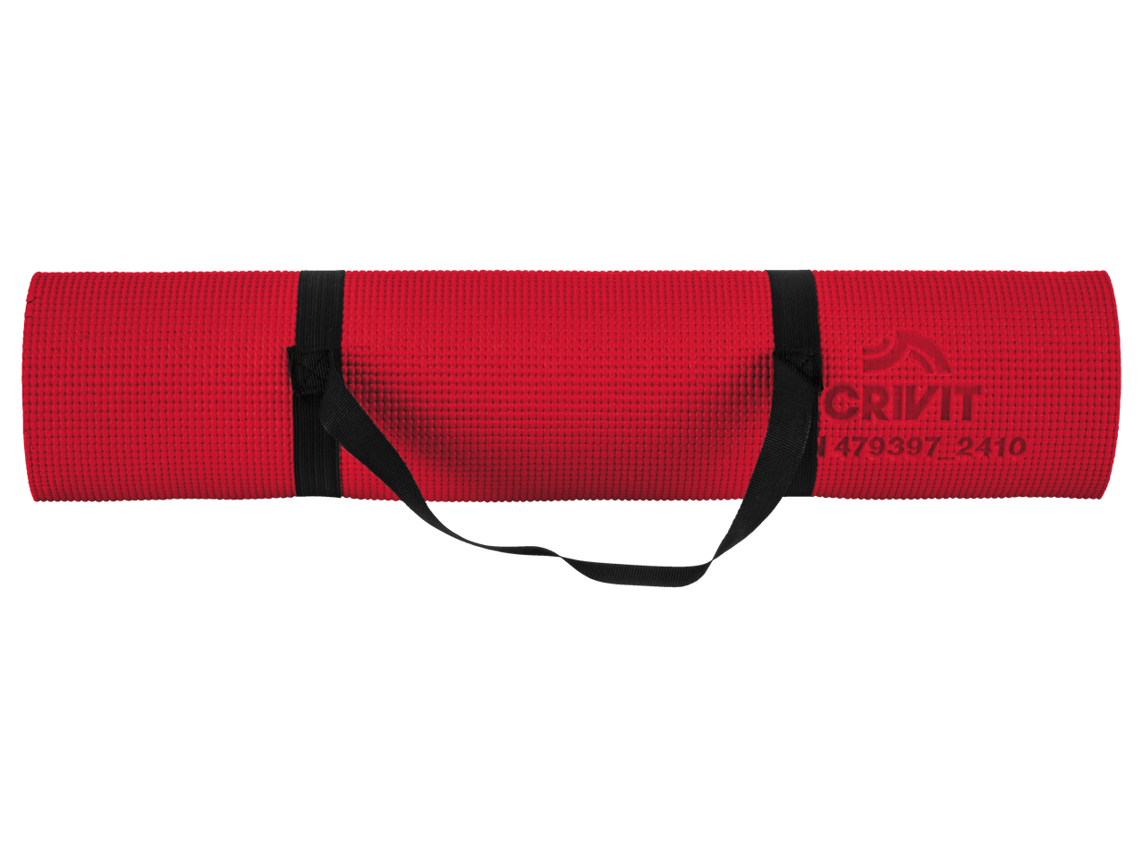 Sarkans Crivit jogas paklājiņš ar melnu siksnu.