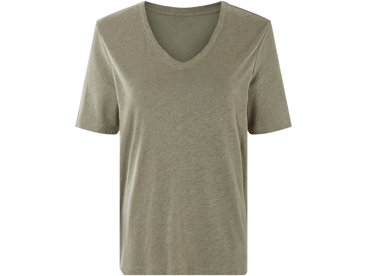 Olivno zeleno laneno majico z V-izrezom.